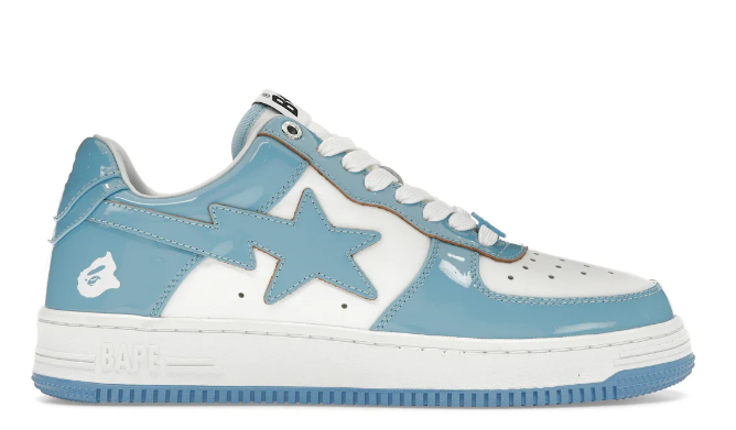 A Bathing Ape Bape Sta Cuir Verni Bleu Blanc